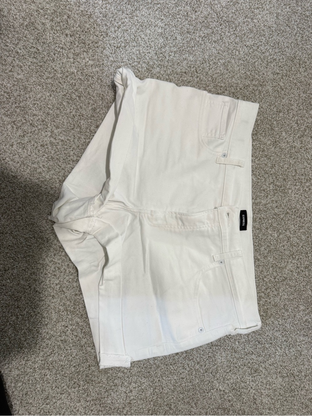 Express Shortie Mid-Rise White Denim Shorts